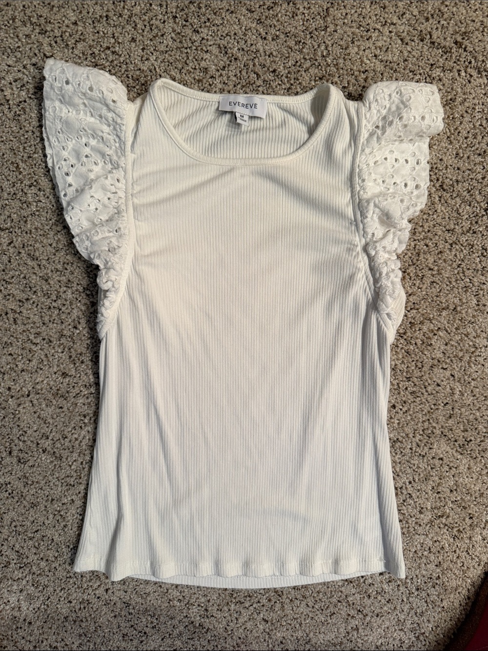 Evereve Cream Ribbed Tank with Eyelet Flutter Sleeves